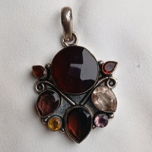 💎 Huge Sterling Silver Multi-Stone Pendant Witchy Whimsigoth Bohemian Statement